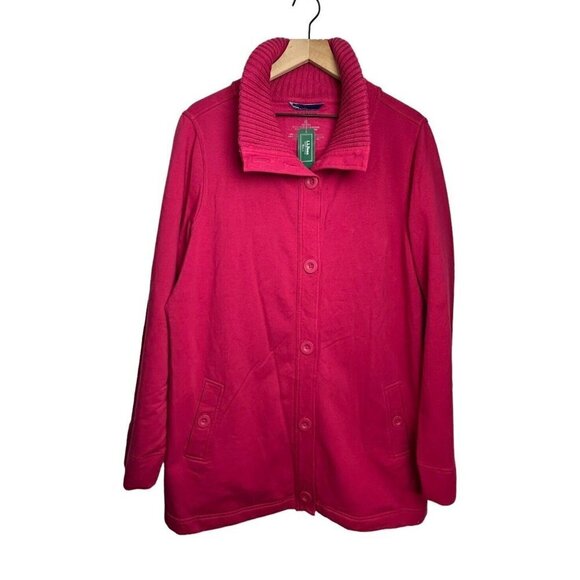 LL Bean Womens French Terry Cardigan Sweater Jacket Sz XL NEW Raspberry Red - Picture 1 of 8